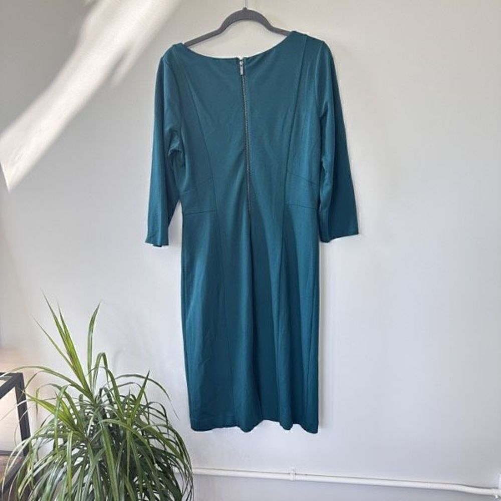 Talbots Women's Teal Knit Dress 3/4 Sleeve Career Exposed Zipper Size 10 - Picture 2 of 7